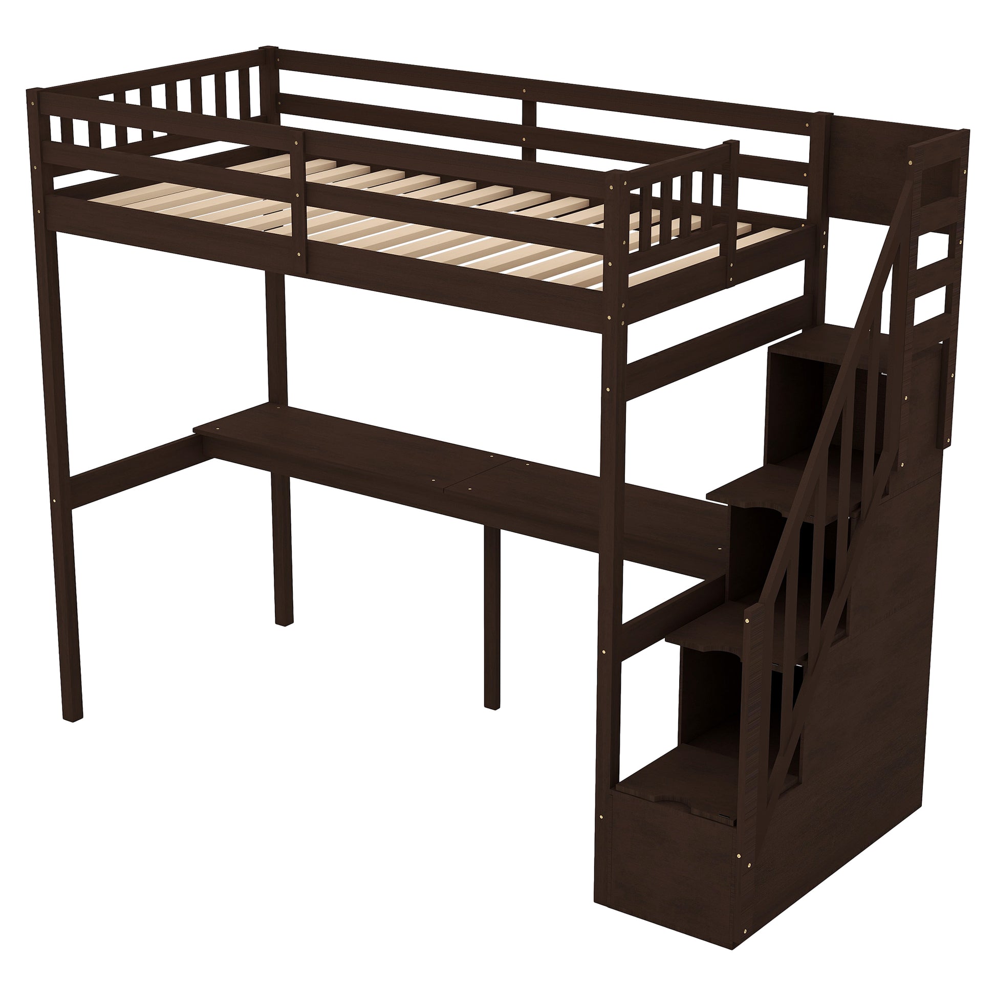 Twin Size Loft Bed with Storage Staircase and Built-in Desk, Espresso (Old SKU:GX000903AAP) - SolidRoot Buy Furniture USA