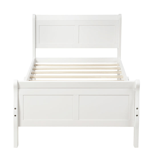 Wood Platform Bed Twin Bed Frame Mattress Foundation Sleigh Bed with Headboard/Footboard/Wood Slat Support - SolidRoot Buy Furniture USA
