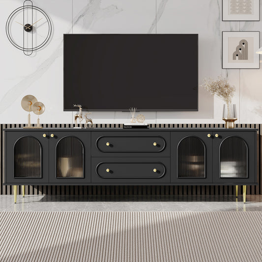 U-Can 78.7'' Modern TV Stand, TV Cabinet with Five Metal Legs and Metal Handles, 2 Drawers and 2 Cabinets with Fluted Glass Doors For Living room, Up to 80'' (Old SKU: SJ000122AAB) SolidRoot Buy Furniture USA