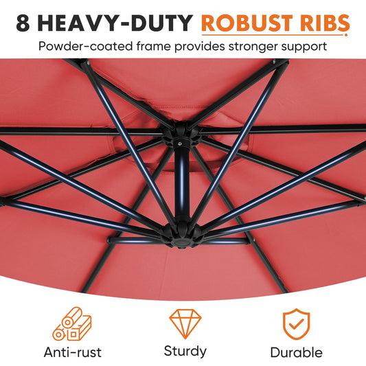 9.8FT Offset Patio Umbrella Hanging Cantilever Umbrella Outdoor Sun Shade with Easy Tilt Adjustment, 8 Ribs, UV Protection for Backyard, Lawn, Garden and Pool Livingsource