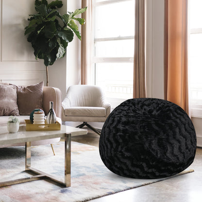 Faux Fur Bean Bag Chair, Black-5ft Cozy and Stretchable Fabric Lounger for Children and Adults with Easy-Clean Cover, Comfortable Faux Fur Seating for Bedrooms, Filled with Shredded and Memory Foam. SolidRoot Buy Furniture USA
