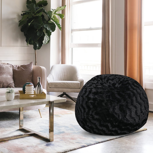 Faux Fur Bean Bag Chair, Black-5ft Cozy and Stretchable Fabric Lounger for Children and Adults with Easy-Clean Cover, Comfortable Faux Fur Seating for Bedrooms, Filled with Shredded and Memory Foam. SolidRoot Buy Furniture USA