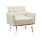 COOLMORE  Armchair Single Sofa Modern Tufted Upholstered Side Reading Chairs with Arm and Gold Metal Leg for Living Room Bedroom (White teddy ) Livingsource