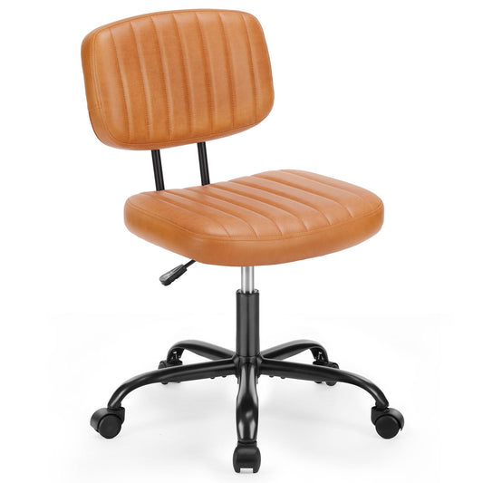 SWEETCRISPY PU Leather Low Back Task Chair Small Home Office Chair with Wheels Livingsource