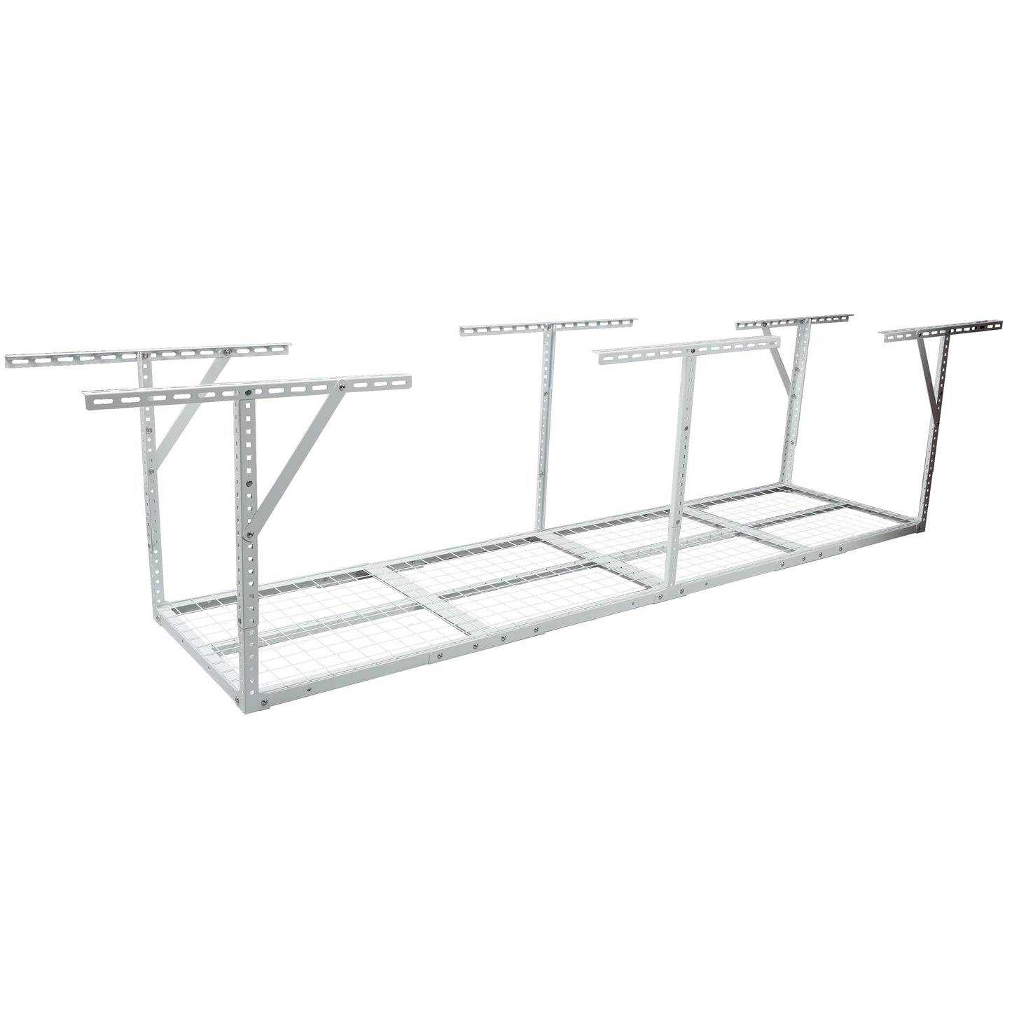 White 2' x 8' Adjustable Overhead Garage Storage Rack - Heavy Duty Metal Ceiling Shelving Unit, 450 lbs Weight Capacity SolidRoot Buy Furniture USA