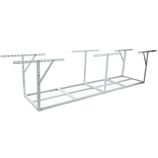 White 2' x 8' Adjustable Overhead Garage Storage Rack - Heavy Duty Metal Ceiling Shelving Unit, 450 lbs Weight Capacity SolidRoot Buy Furniture USA