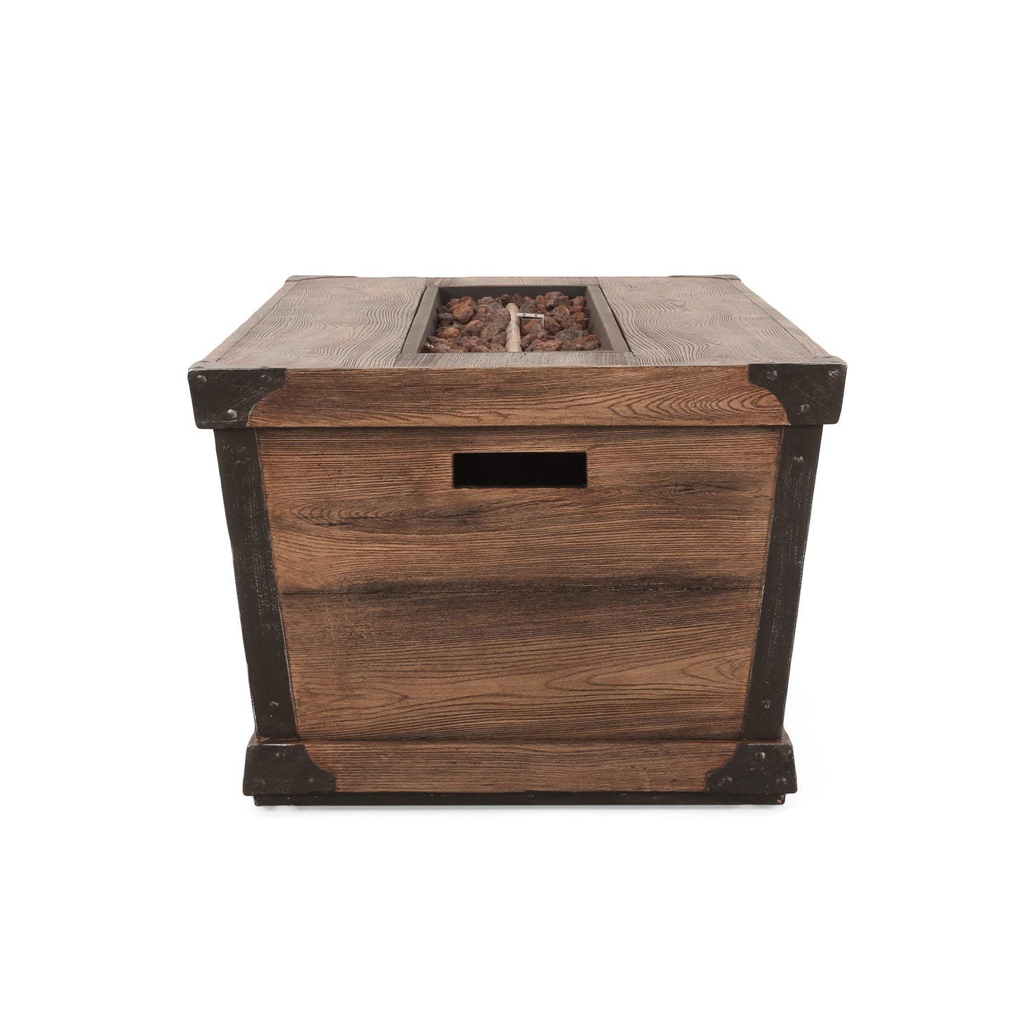 Outdoor Patio Concrete Fire table, Rectangle Gas Burning 56-Inch Fire Pit - 50,000 BTU, Wood Pattern Fire Table, Brown (Tank Cover not Included)