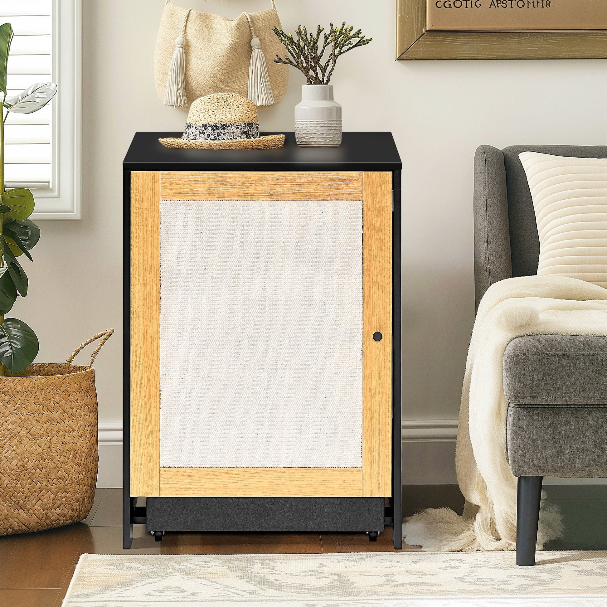 Cat Litter Box Enclosure, Hidden Cat Washroom, Kitty End Table, Litter cabinet with sisal door,Black SolidRoot Buy Furniture USA