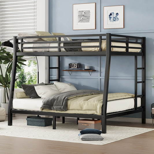 Metal Full XL over Queen Bunk Bed for Teens and Adults,Space-Saving/Noise Reduced/No Box Spring Needed,Black SolidRoot Buy Furniture USA