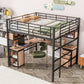 Metal Loft Bed with bookcase, desk and cabinet, Full, Black - SolidRoot Buy Furniture USA