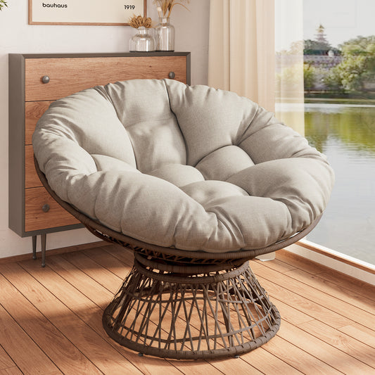 41.5' Ergonomic Wicker Chair with Cloud Thick Density Fabric Cushion,3-proof Cover,High Capacity Iron Frame,Fluid 360 Degree Swivel for Reading,Living Room, Bedroom,Lounge,Brown Base,2 Colors