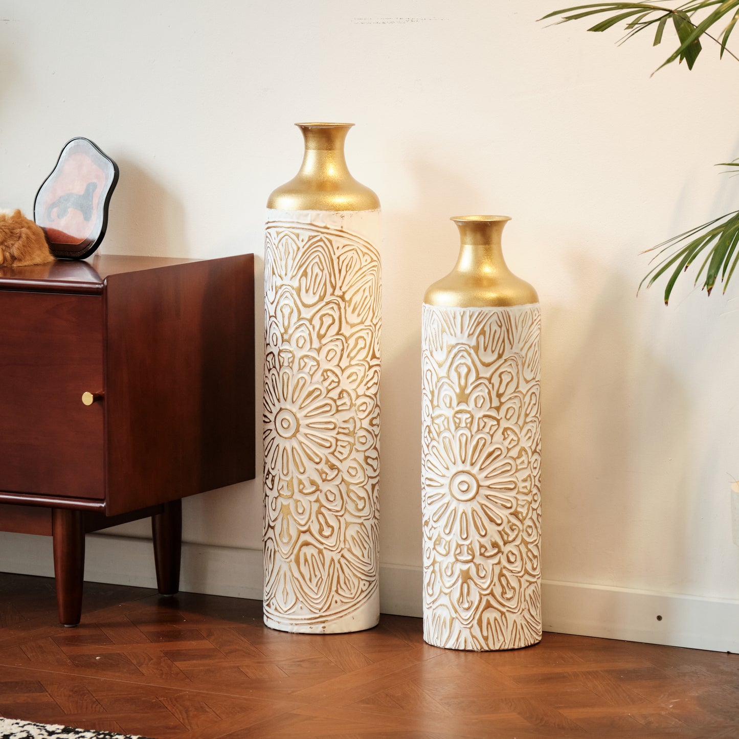 Floor Metal Vases Decorated White Metal vases Set of 2 gorgeous home decoration large glazed metal vases 24in/29.53in.height