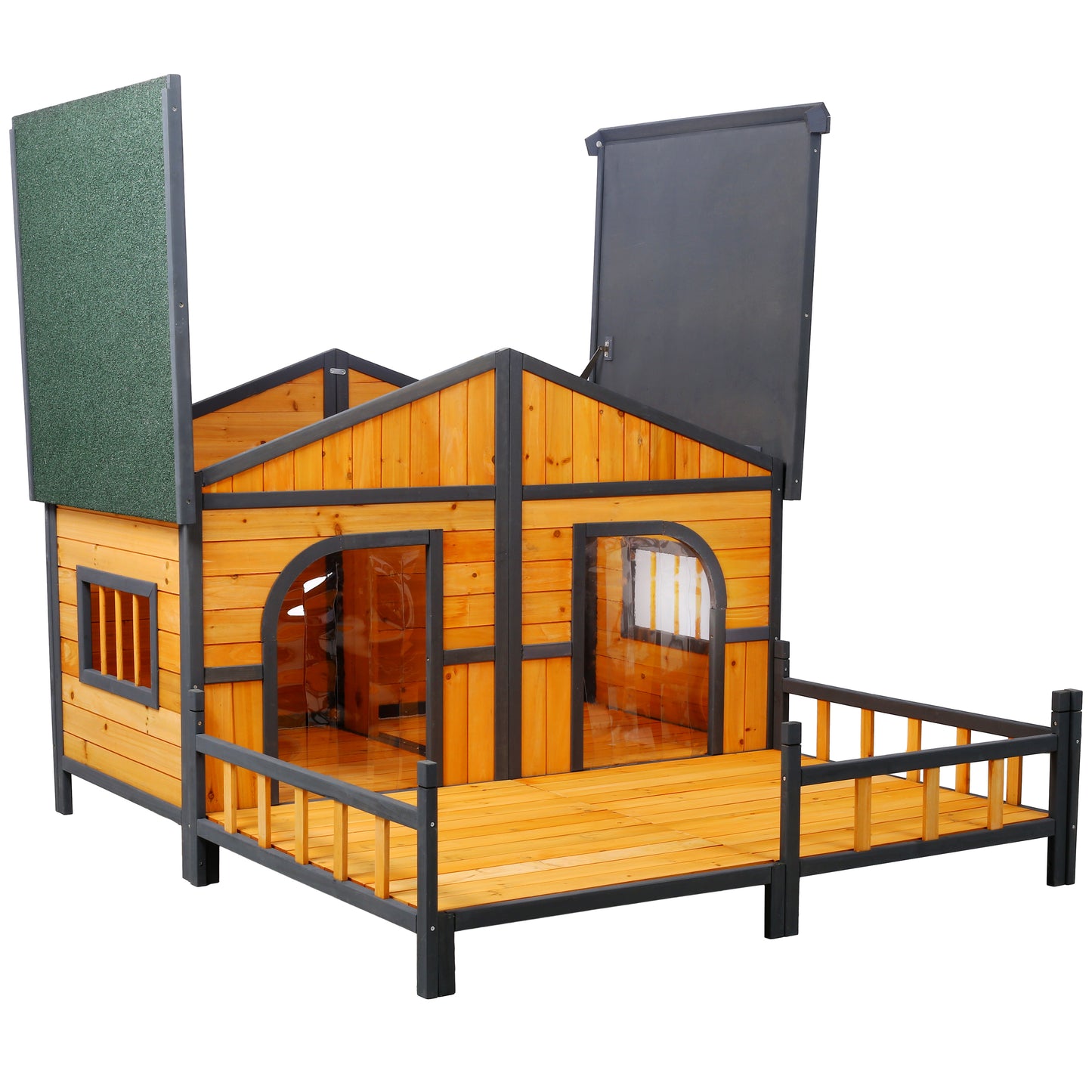 Wooden Large Dog House Outdoor Double XL Dog Kennel with Elevated Floor and Porch, Weatherproof Puppy Shelter for Small and Medium Breed Dogs, Natural