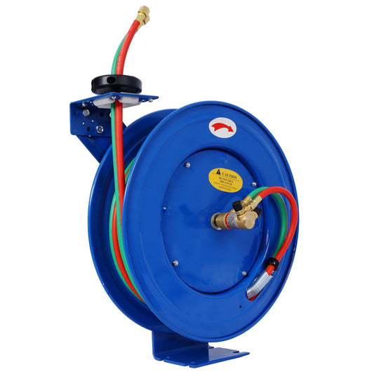 Welding Hose Reel Retractable 1/4 Inch x 50Foot Twin Oxygen Acetylene Rubber Hoses STD Duty Max 200PSI Heavy Duty Industrial Single Arm Construction Livingsource