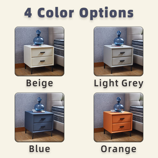 Modern Nightstand with 2 Drawers, Night Stand with PU Leather and Hardware Legs, End Table, Bedside Cabinet for Living Room/Bedroom (Blue-gray) Livingsource