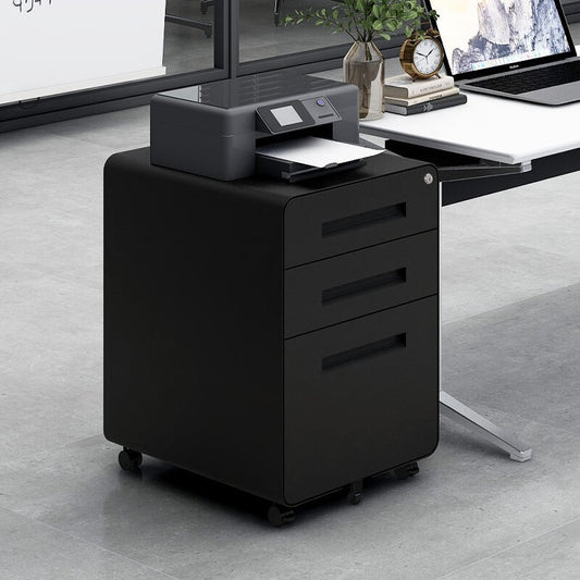 3 Drawer Mobile File Cabinet Under Desk Office,Simple Style Versatile Storage Cabinet for Legal/Letter/A4 Files, 5 Wheel Design Anti-Tilting Cold Rolled Steel Waterproof Moisture-Proof Black