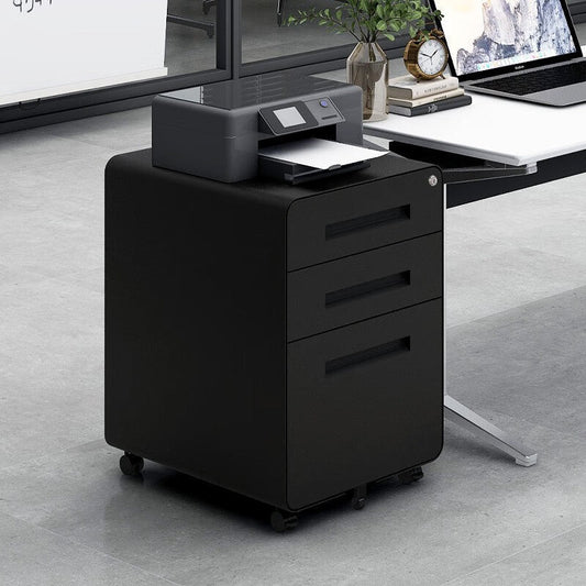 3 Drawer Mobile File Cabinet Under Desk Office,Simple Style Versatile Storage Cabinet for Legal/Letter/A4 Files, 5 Wheel Design Anti-Tilting Cold Rolled Steel Waterproof Moisture-Proof Black Livingsource