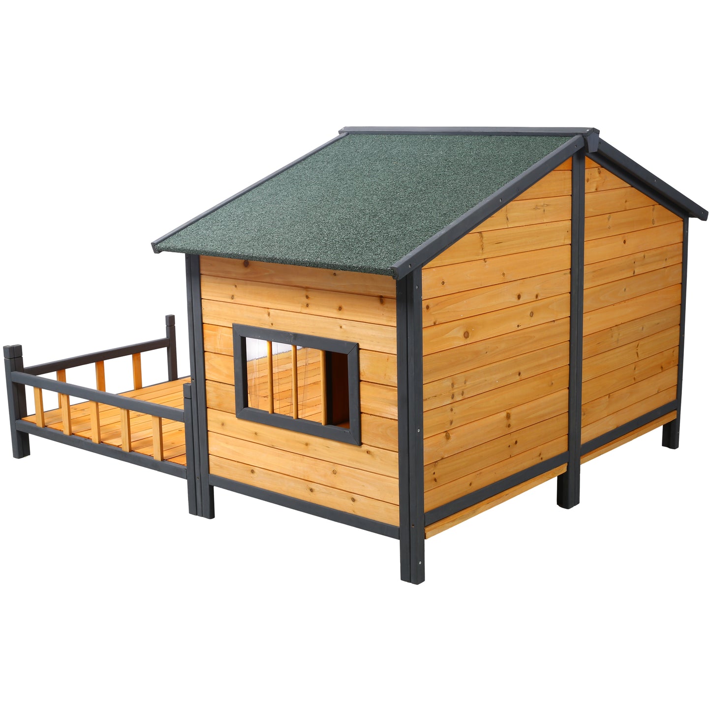 Wooden Large Dog House Outdoor Double XL Dog Kennel with Elevated Floor and Porch, Weatherproof Puppy Shelter for Small and Medium Breed Dogs, Natural