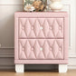 Elegant Velvet Nightstand with 2 Drawers and Crystal Handle, Storage Bedside Table with Button-Tufted, Pink Livingsource