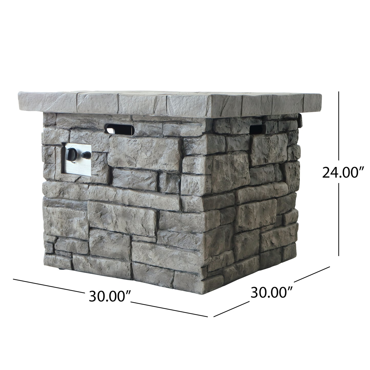 30" Outdoor Square MgO Propane Fire Pit - 40,000 BTU, Grey