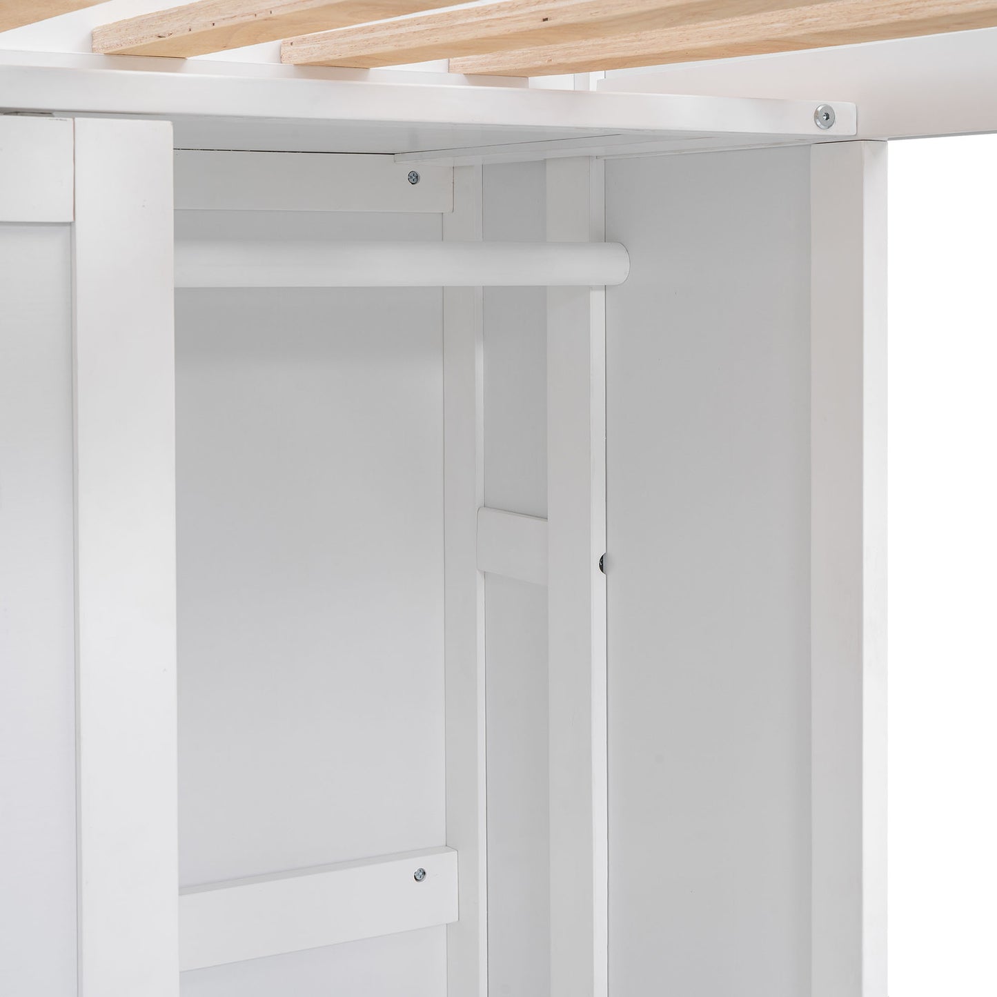 Wood Twin Size Loft bed with Multiple Storage Shelves and Wardrobe, White