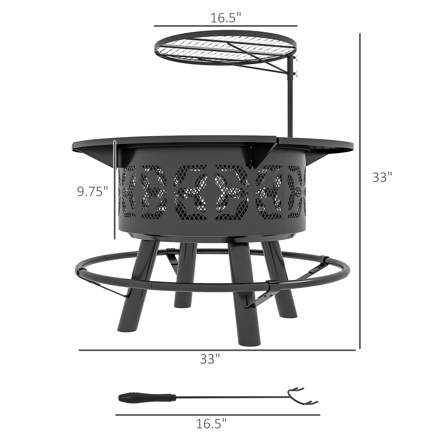 Outsunny 2-in-1 Fire Pit, BBQ Grill, 33" Portable Wood Burning Firepit with Adjustable Cooking Grate, Pan and Poker, Camping Bonfire Stove for Backyard, Patio, Picnic, Black