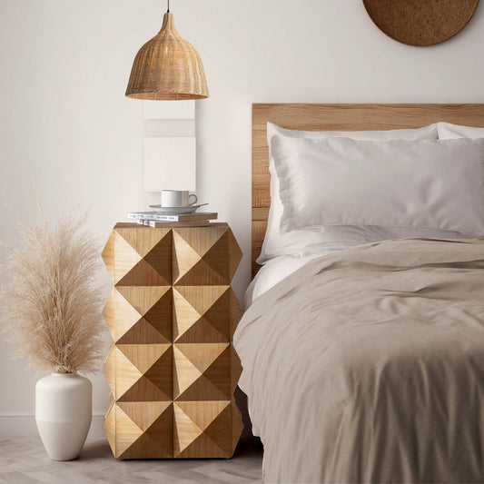 23.62'Height Three-dimensional Embossed  Pattern Design Retro Side Table,Retro Wooden Nightstand SolidRoot Buy Furniture USA