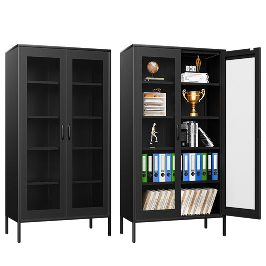 73 inches high metal storage cabinet with 2 wire mesh doors, suitable for homes, offices and dining rooms(black) SolidRoot Buy Furniture USA