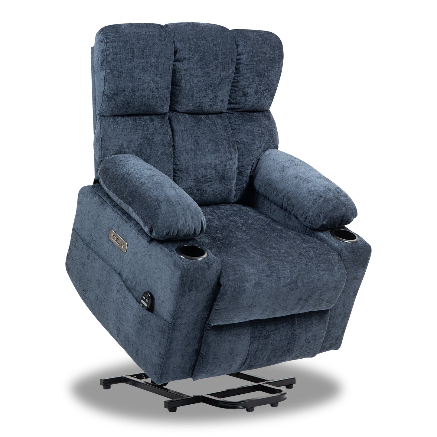 [Video provided] Large Power Lift Recliner Chair Sofa with Massage and Heat for Big and Tall Elderly People,  8-Point Vibration Massage and Lumbar Heating, Two Cup Holders and USB Charge Port, Blue