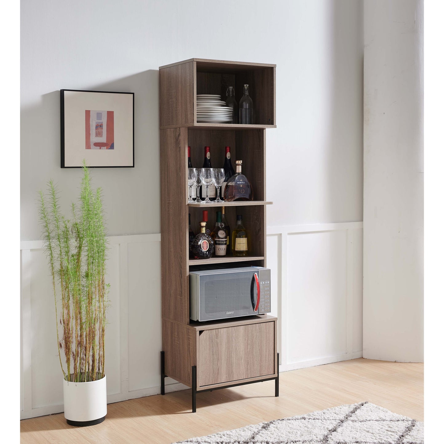 Bakers Rack, Kitchen Display Storage Cabinet Dark Taupe