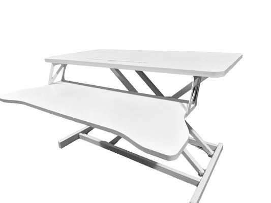 32 Inch Desk Converter, Height Adjustable Sit to Stand Riser, Dual Monitor and Laptop Workstation with Wide Keyboard Tray, White Livingsource