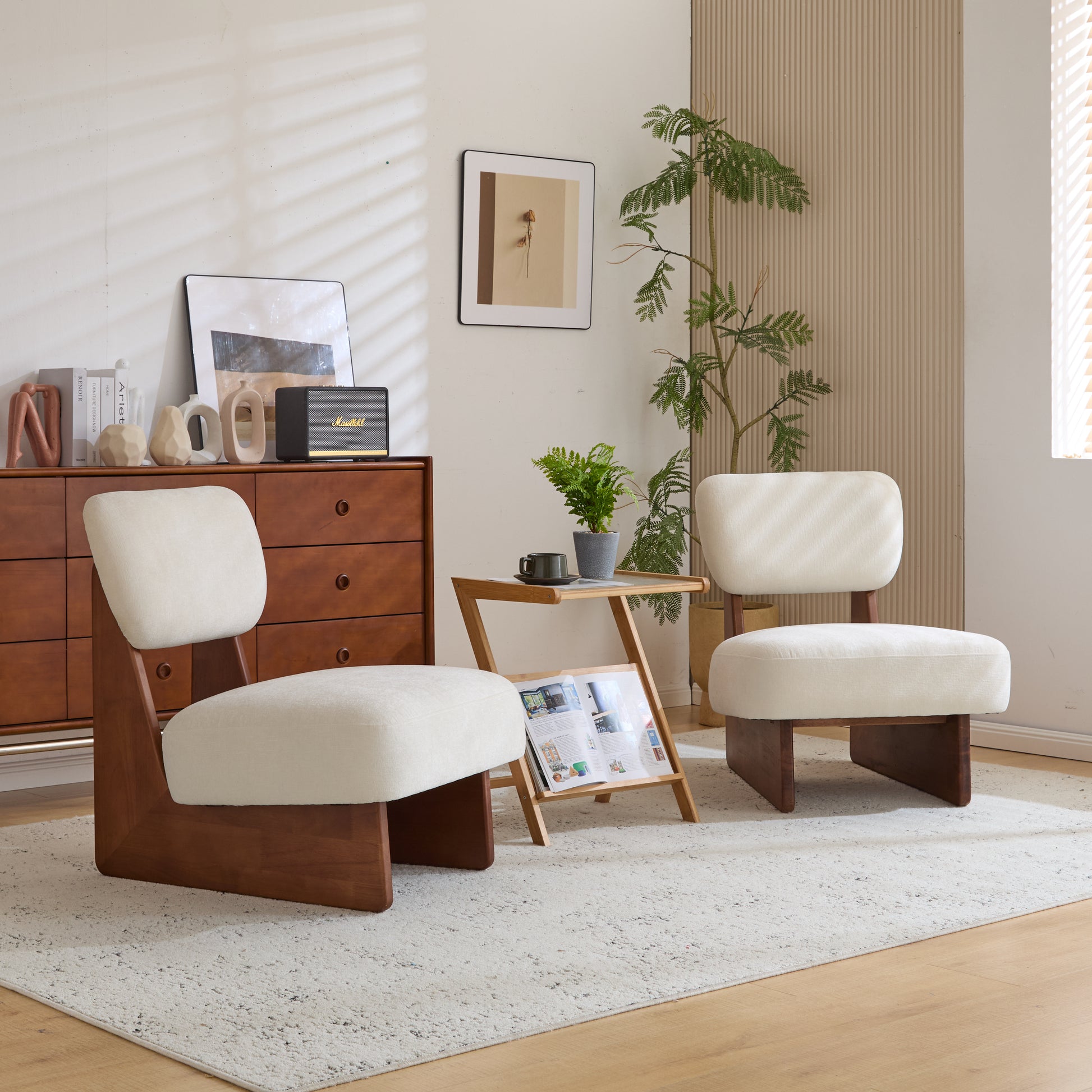 [Set of 2] Modern Beige Lounge Chair with Polyester Upholstery, Sturdy Wood Base With Walnut Finish, Minimalist and Stylish Accent Seating for Living Room, Bedroom, or Office SolidRoot Buy Furniture USA