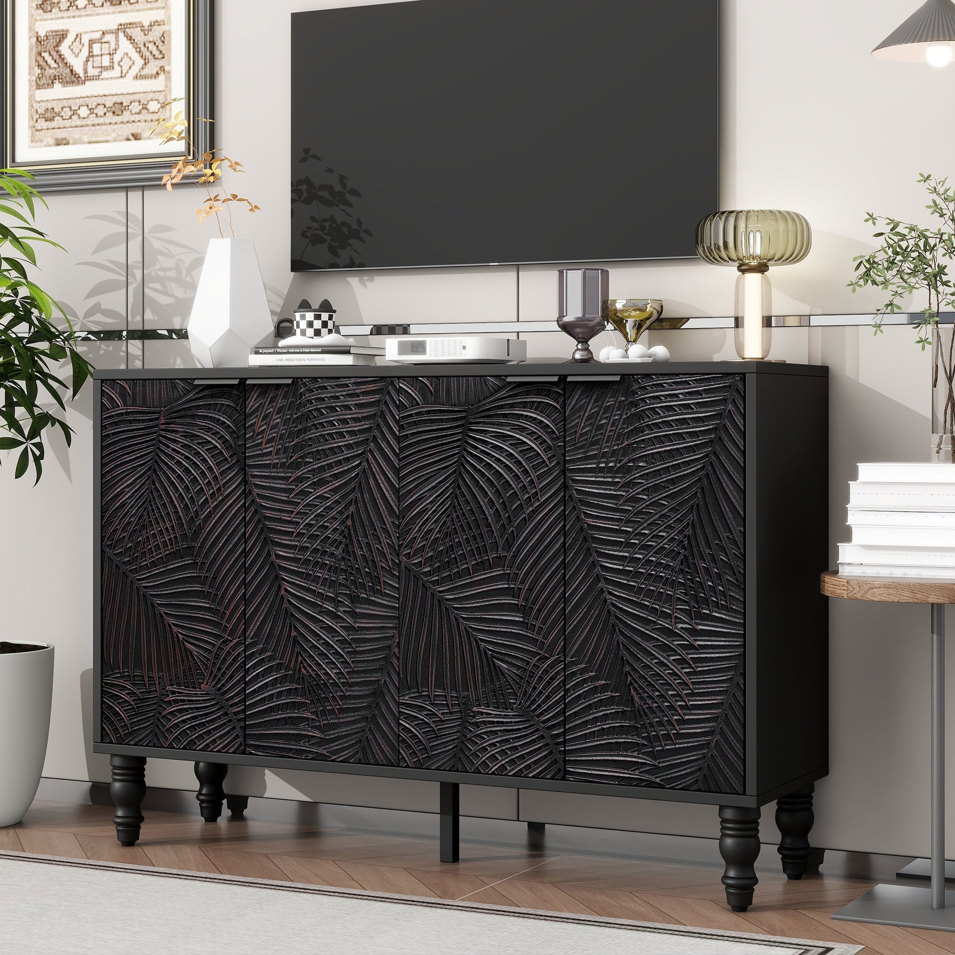 U-Can 47.2'' Modern TV Stand, Entertainment Center Media Console with 2 Spacious Storage Space, Solid Wood Legs and Anti-tip Device For Living room, Up to 43'' SolidRoot Buy Furniture USA
