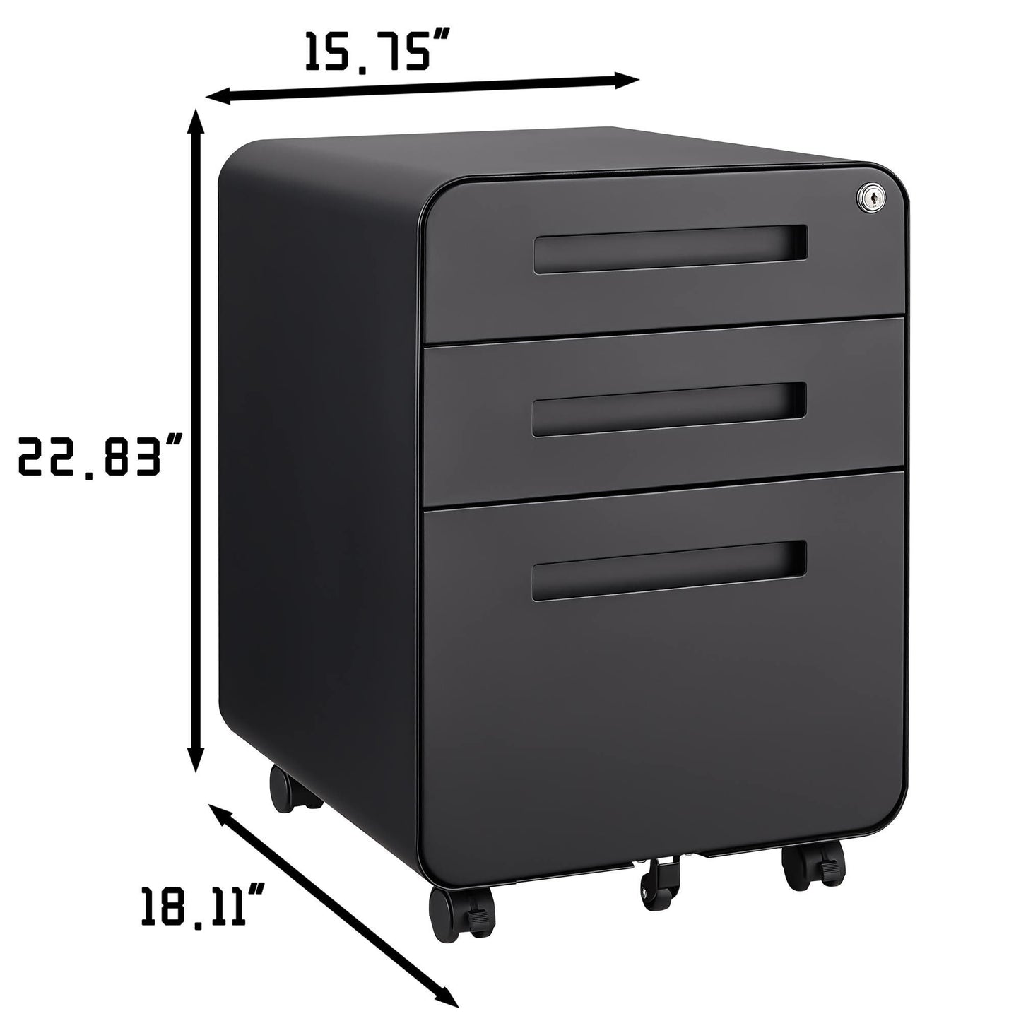 3 Drawer Mobile File Cabinet Under Desk Office,Simple Style Versatile Storage Cabinet for Legal/Letter/A4 Files, 5 Wheel Design Anti-Tilting Cold Rolled Steel Waterproof Moisture-Proof Black