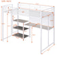 Twin Size Loft Bed with Desk and Whiteboard, Metal Loft Bed with 3 Shelves and Ladder, White - SolidRoot Buy Furniture USA