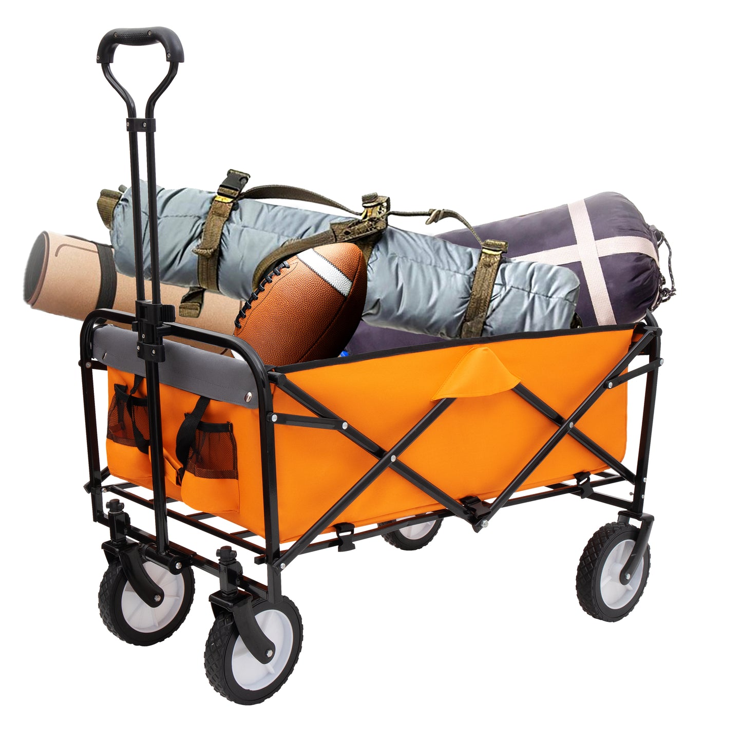 Collapsible Foldable Wagon Cart with strapping system Beach Wagon Utility Cart Utility Wagon Grocery Cart for for Camping Shopping Sports Gardeing Fishing Supports 360lbs All-Terrain Wheels orange