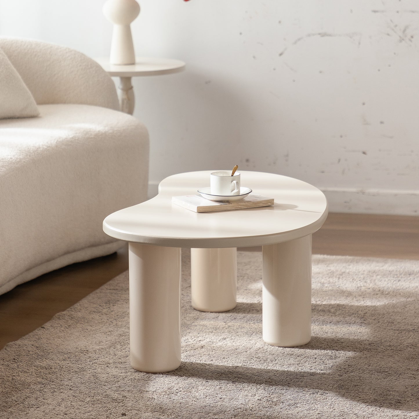 Cloud Coffee Table, 35.43" Irregular Cream Beige Coffee Table with 3 Legs, Modern Center Table for Living Room, Indoor Tea Table, Easy Assembly