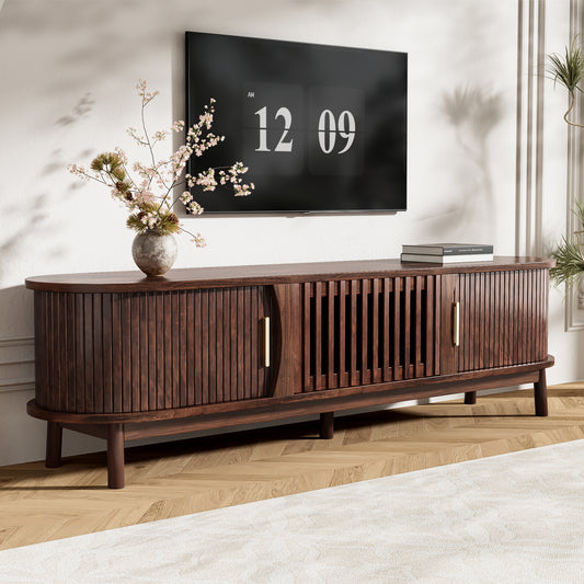 Modern Farmhouse TV Stand for 75' TVs, Wood Entertainment Center with Storage Cabinet, TV Console Table for Living Room, Bedroom SolidRoot Buy Furniture USA