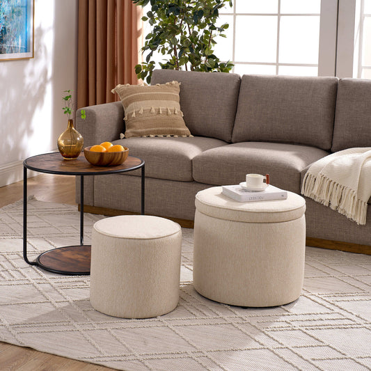 Ottoman, multi-functional combination set table Ottoman, combination of Ottoman and table, with drum stool, with storage space-Beige