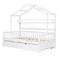 Wooden Twin Size House Bed with Trundle,Kids Bed with Shelf, White - SolidRoot Buy Furniture USA