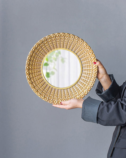 14" Gold Beaded Sunburst Mirror, Round Accent Wall Mirror for Living Room, Entryway, Bathroom, Office, Foyer Livingsource