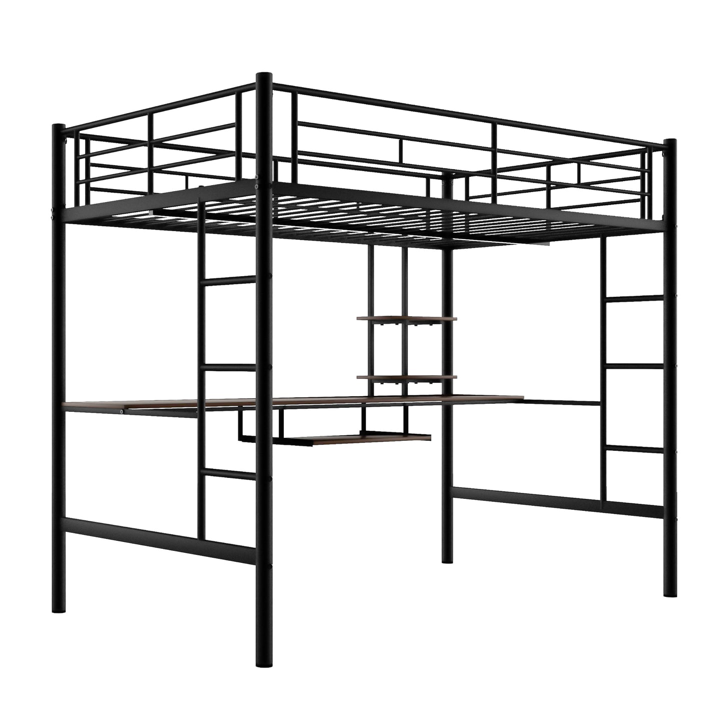 Loft Bed with Desk and Shelf , Space Saving Design,Full,Black(OLD SKU:MF199506AAB)