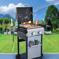 2-Burner Propane Gas BBQ Grill, SS Plancha, 24600BTU Output With Wire Enamel Cooking Grids For Outdoor Barbecue, Foldable Side Table, Hanging Basket, Stainless Steel Livingsource