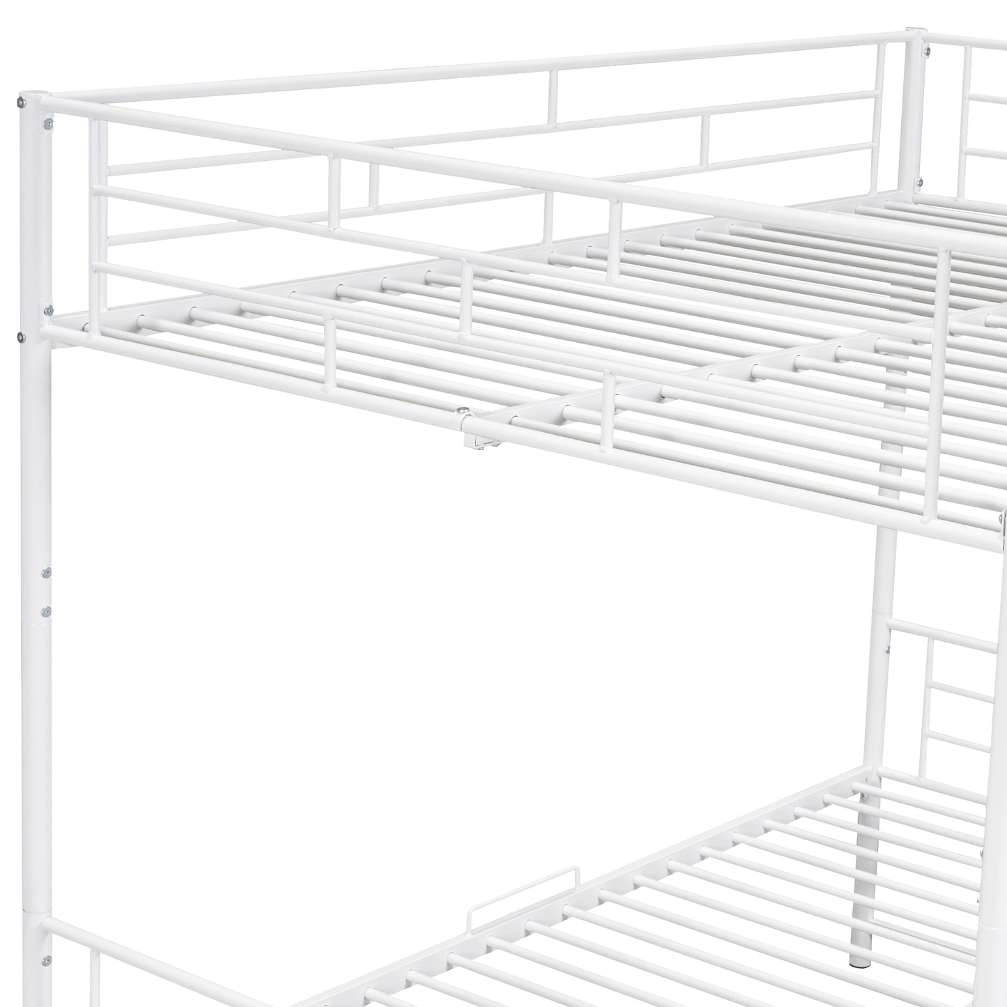 Full Over Full Metal Bunk Bed with Shelf and Guardrails, White