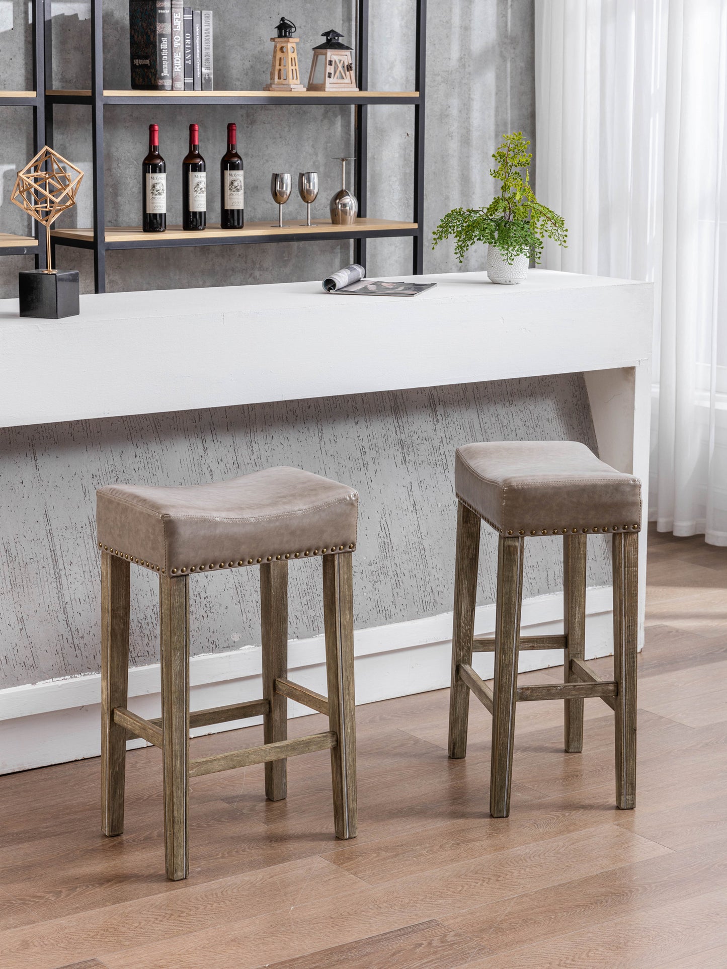 A&A Furniture,Counter Height 29" Bar Stools for Kitchen Counter Backless Faux Leather Stools Farmhouse Island Chairs (29 Inch, Gray, Set of 2)