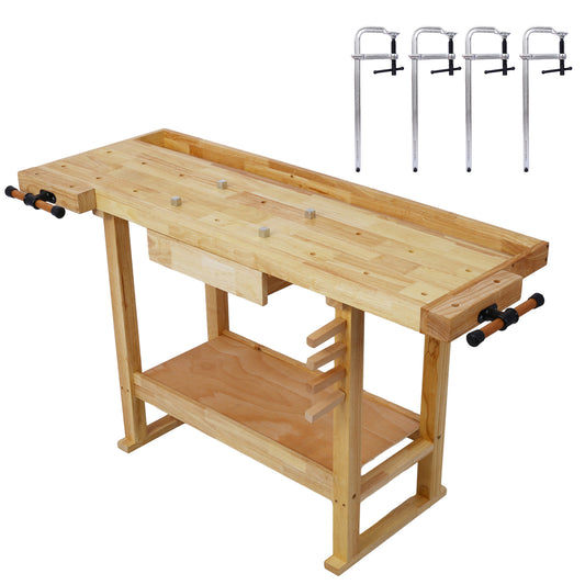 55-Inch Wood Workbench - Wooden Workbench for Garage Workshop and Home,with Bar Clamps Set 12 inch x 3inch Throat,Pack of 4