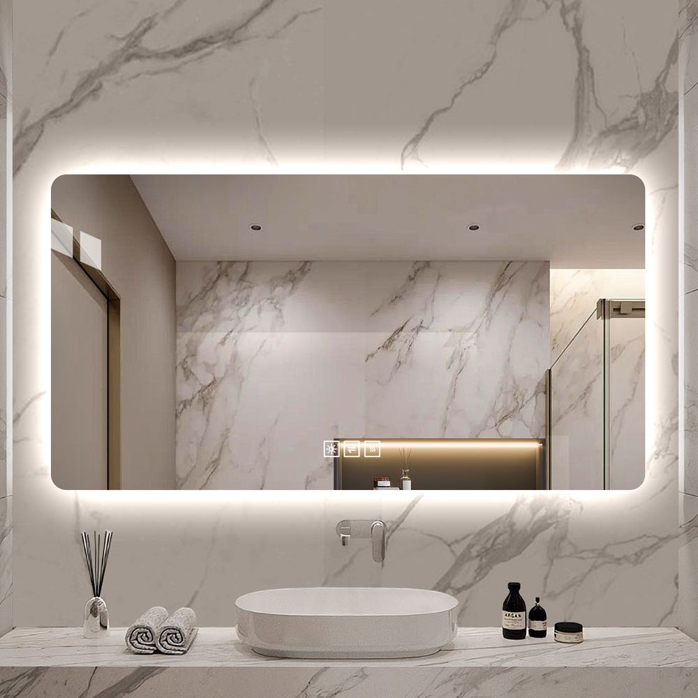 48*24in  LED bathroom mirror, corrosion-resistant, three-color dimmable, backlit mirror with one-touch demist function SolidRoot Buy Furniture USA