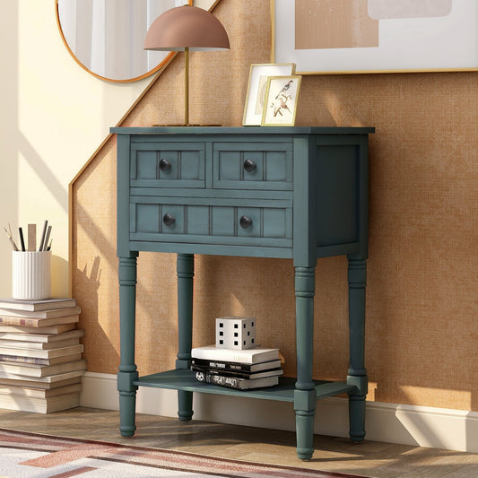 TREXM Narrow Console Table, Slim Sofa Table with Three Storage Drawers and Bottom Shelf for Living Room, Easy Assembly (Navy) Livingsource