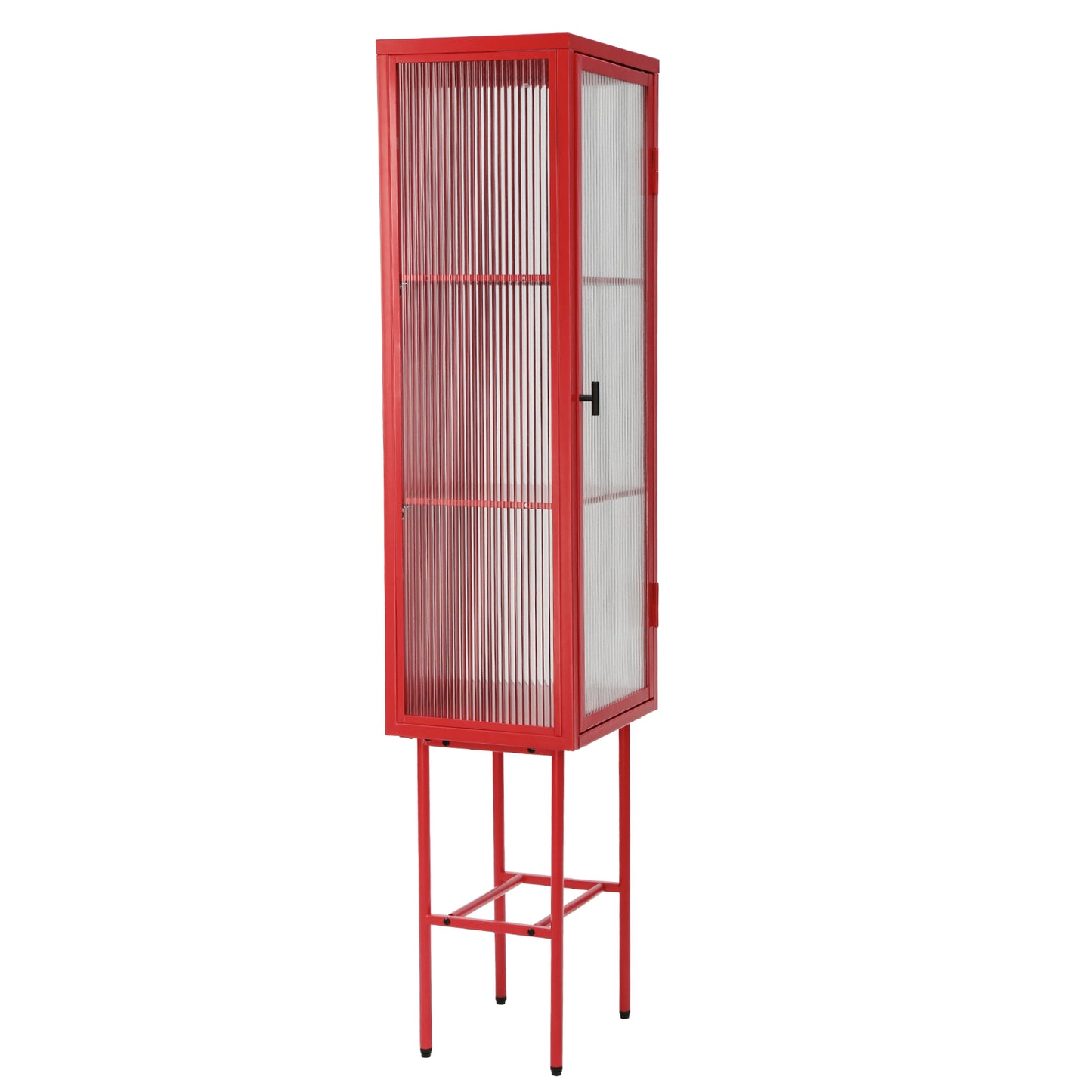 Retro Style Freestanding Metal Tall Display Cupboard with Glass Door and Three Detachable Shelves for Office, Living Room, Kitchen Console Sideboard,Bedside Entryway RED (OLD SKU:W68751719)