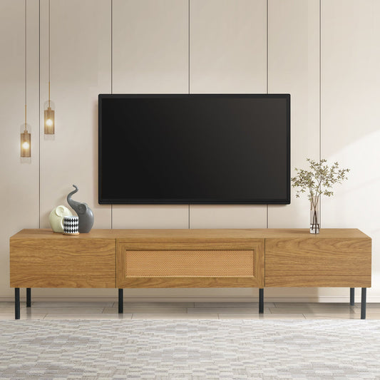 Boho TV Stand for TVs up to 80'' , Modern Farmhouse Media Console, Entertainment Center with Metal Legs, TV Cabinet for Living Room, Home Theatre SolidRoot Buy Furniture USA